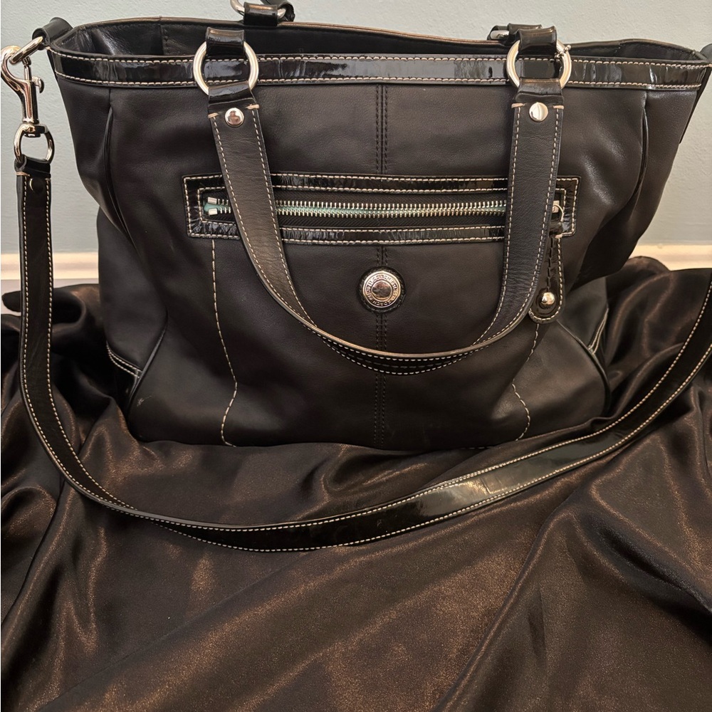 Black Leather Tote Bag with Removable Strap